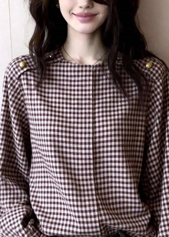 Natural Plaid Button Patchwork Shirt Spring