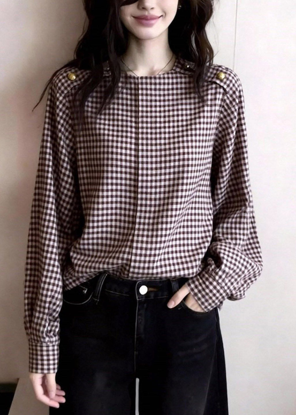 Natural Plaid Button Patchwork Shirt Spring