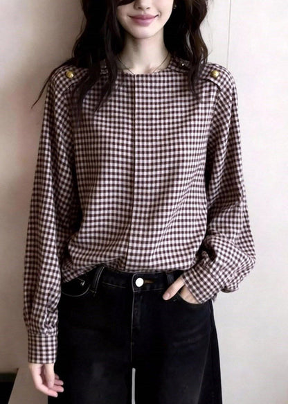 Natural Plaid Button Patchwork Shirt Spring