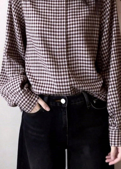 Natural Plaid Button Patchwork Shirt Spring