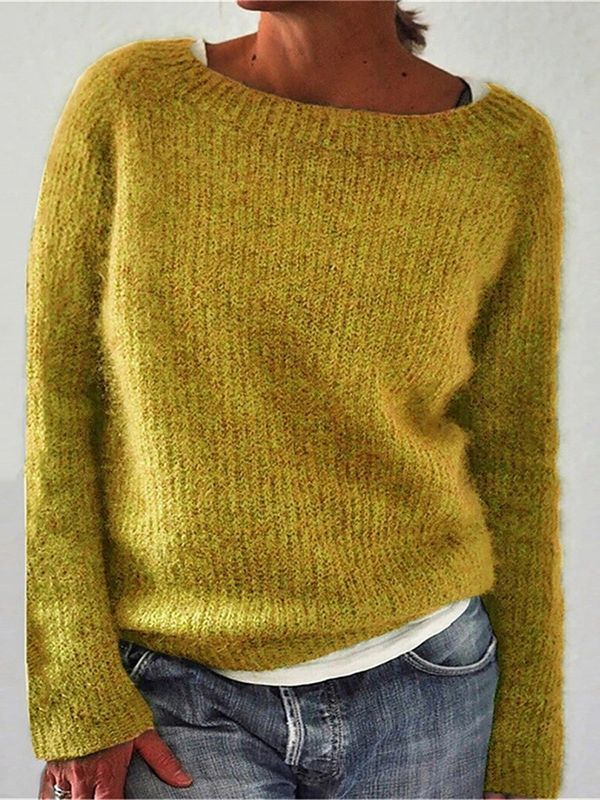 New women's solid color basic knit sweater round neck