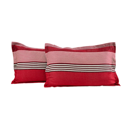 Hues Woven Stripical Mishmash Pillow Sham Set Red