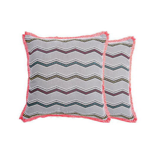Maspar Chain Stitch Narrow Zig Zag 2PC Cushion Cover Set Black