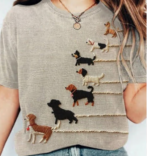 Women Grey O Neck Animal Cotton T Shirt Tops Summer