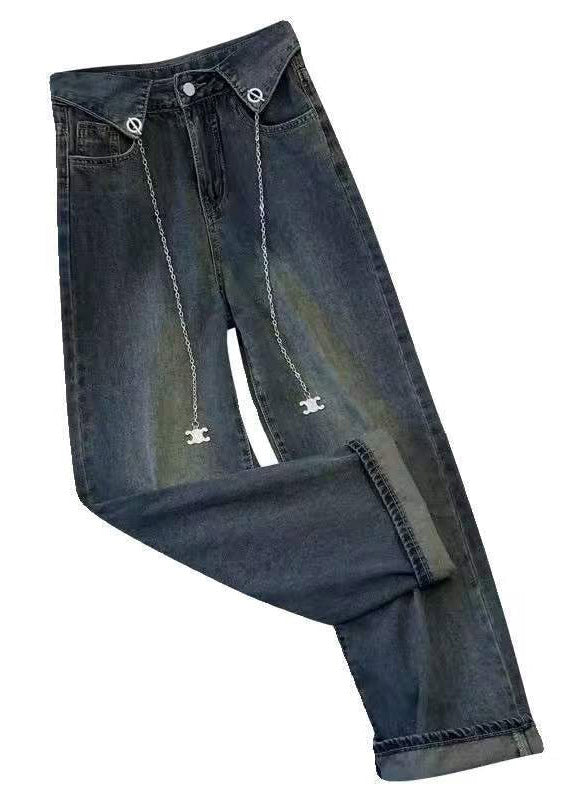 Style Dark Blue Pockets Patchwork Jeans Summer