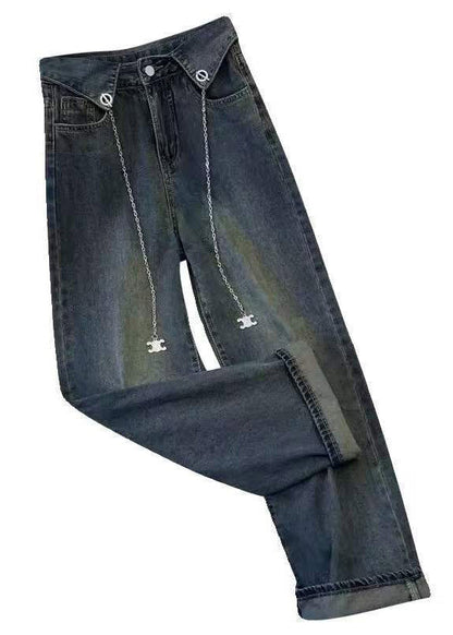 Style Dark Blue Pockets Patchwork Jeans Summer