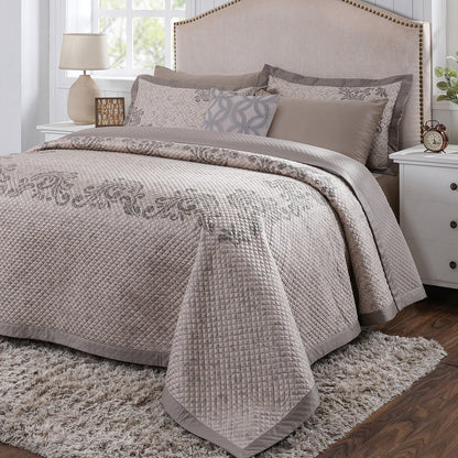8pcs Quilt/Qulited Bed Cover Set Neutral Classical Ornate Seamless Scroll