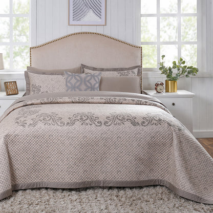 8pcs Quilt/Qulited Bed Cover Set Neutral Classical Ornate Seamless Scroll