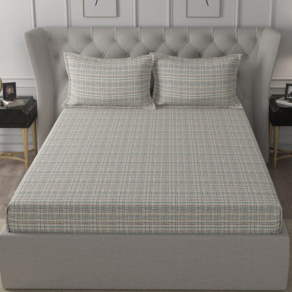 Inhouse Ardour Tiffany Printed 200 TC 100% Cotton Neutral Bed Sheet with Pillow Case