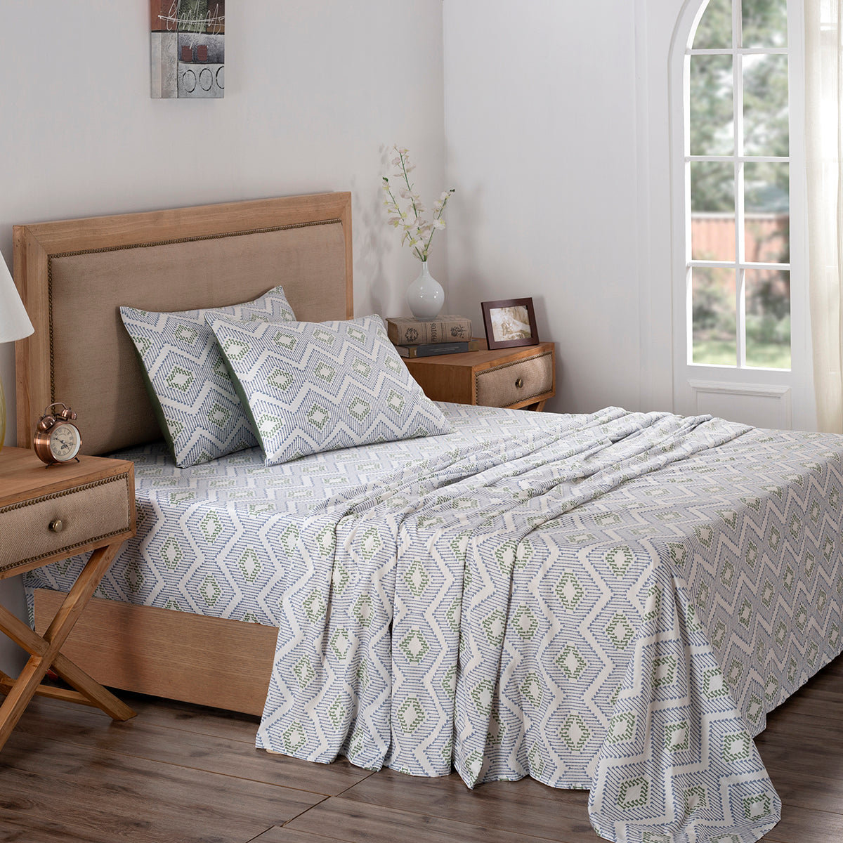 Global Atelier Demon Dash Printed 100% Cotton Blue Soft Bed Sheet