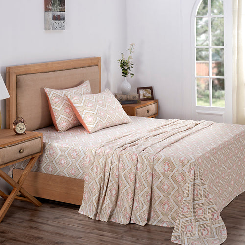 Global Atelier Demon Dash Printed 100% Cotton Peach Soft Bed Sheet with Pillow Case