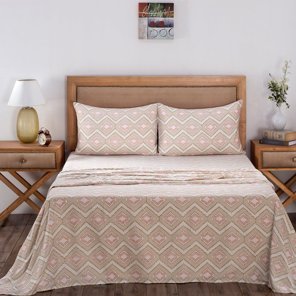 Global Atelier Demon Dash Printed 100% Cotton Peach Soft Bed Sheet with Pillow Case