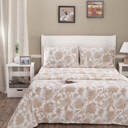 Art Nouveau Mabel Printed 100% Cotton Neutral Soft Bed Sheet