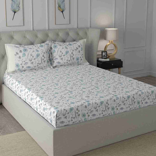 Regency Jamila Printed 100% Cotton Blue Bed Sheet with Pillow Case