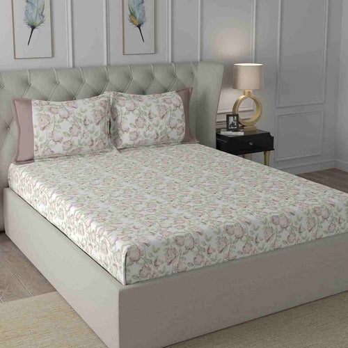 Regency Abigail Printed 210TC 100 %Cotton Neutral Bed Sheet with Pillow Case