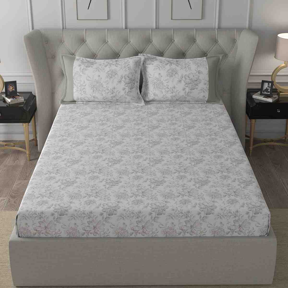 Regency Alicia Printed 210TC 100 %Cotton Neutral Bed Sheet with Pillow Case