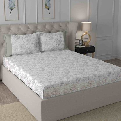 Regency Alicia Printed 210TC 100 %Cotton Neutral Bed Sheet with Pillow Case