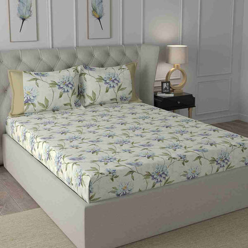 Regency Neveah Printed 210TC 100 %Cotton Blue Bed Sheet with Pillow Case