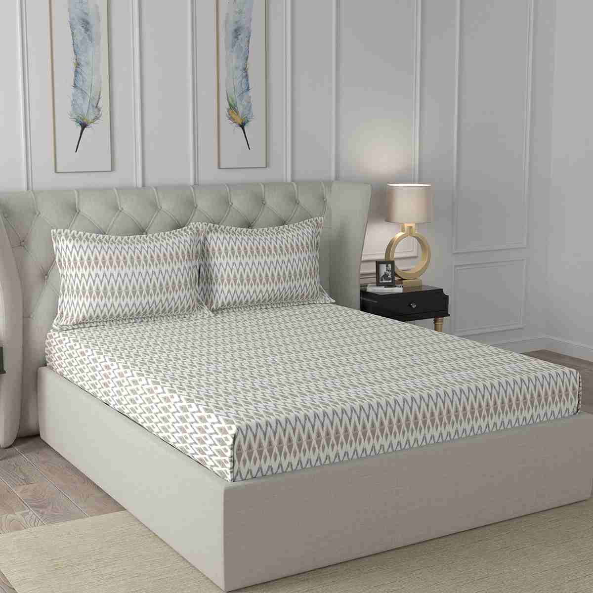 Regency Amanda Printed 144TC 100 %Cotton Neutral Bed Sheet with Pillow Case