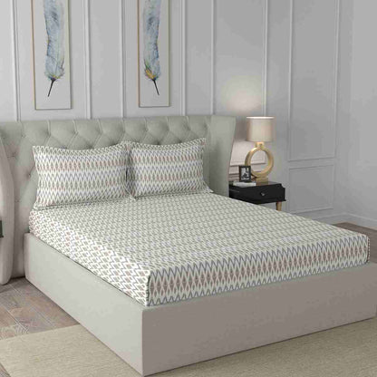 Regency Amanda Printed 144TC 100 %Cotton Neutral Bed Sheet with Pillow Case