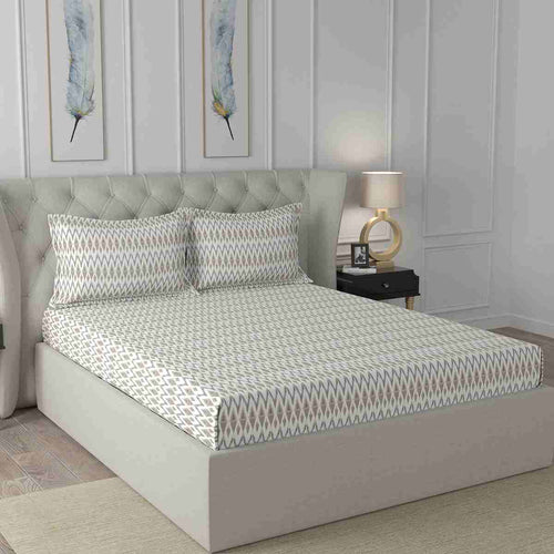 Regency Amanda Printed 144TC 100 %Cotton Neutral Bed Sheet with Pillow Case