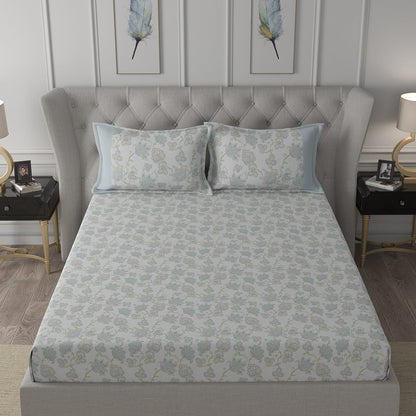Hermosa Exotic Bouquet Cordelia Blue Bed Sheet with Pillow Case