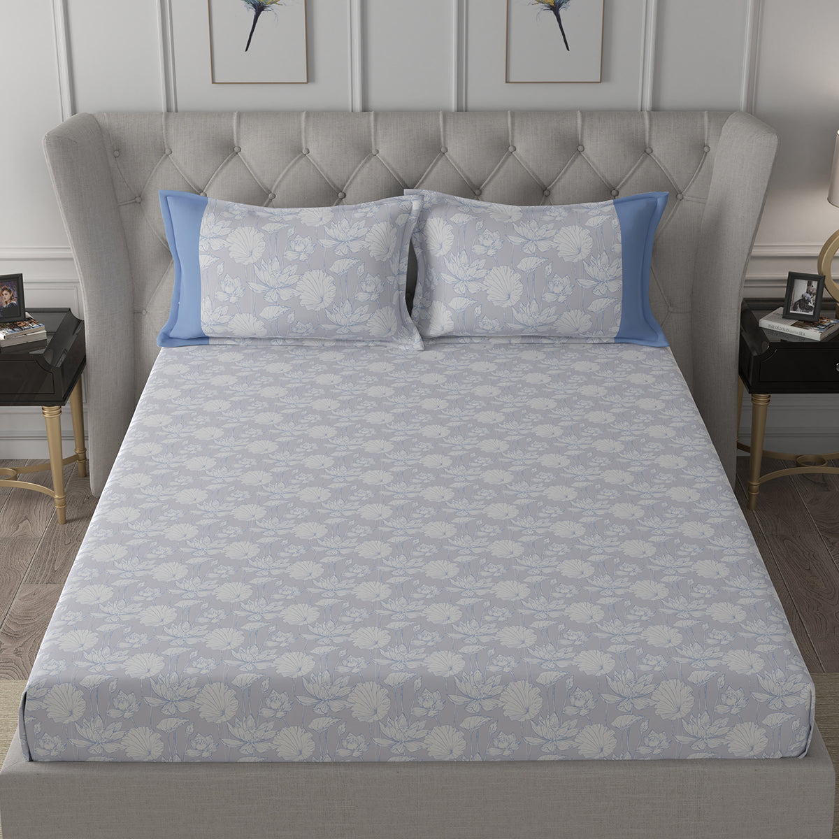 Backyard Patio Albrecht Printed 100%Cotton Blue Bed Sheet with Pillow Case