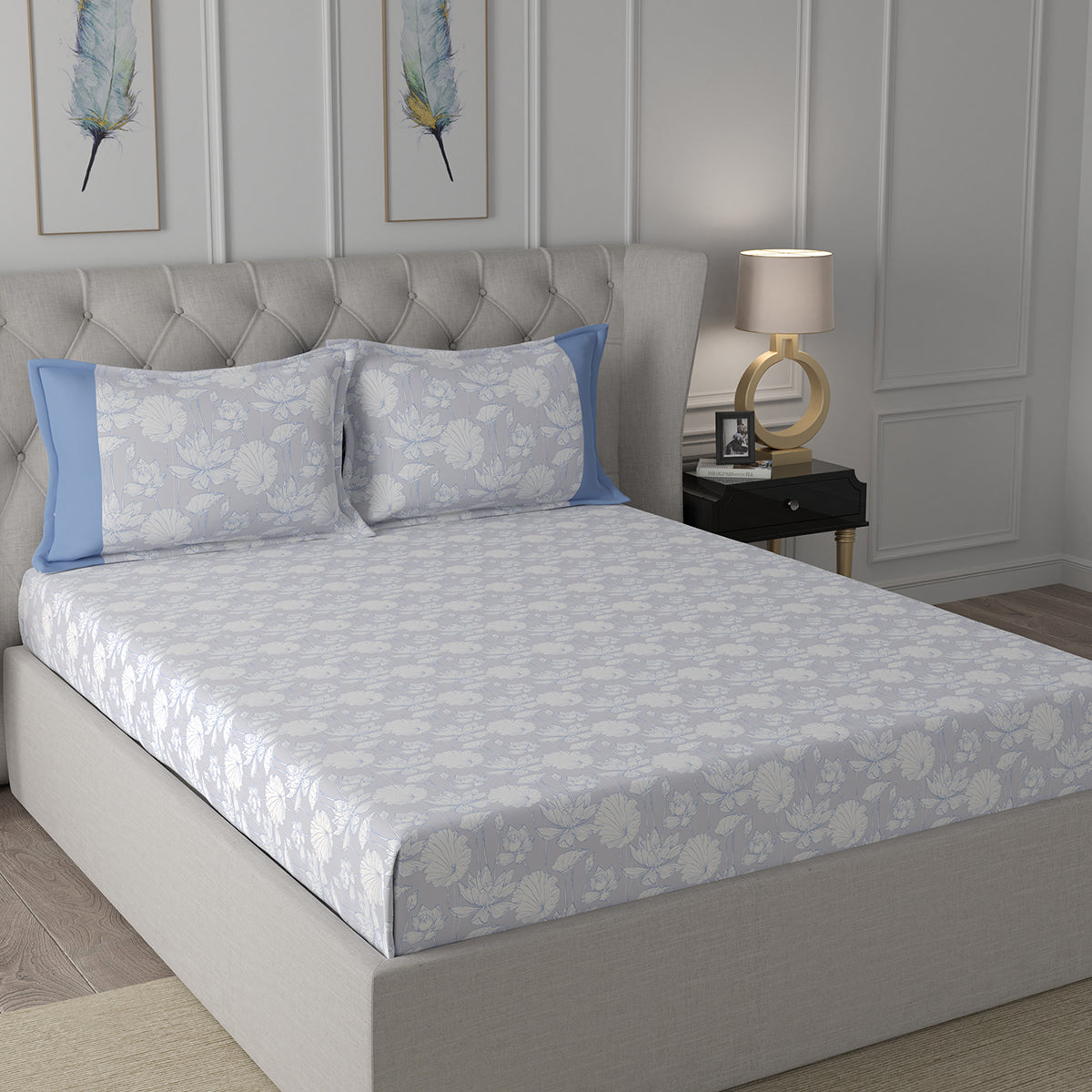 Backyard Patio Albrecht Printed 100%Cotton Blue Bed Sheet with Pillow Case