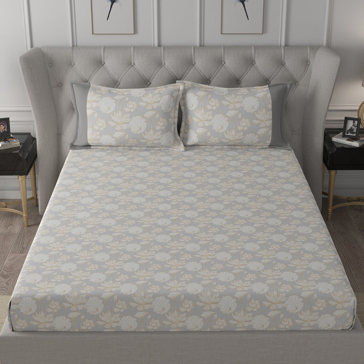 Backyard Patio Albrecht Printed 100%Cotton Yellow Bed Sheet with Pillow Case