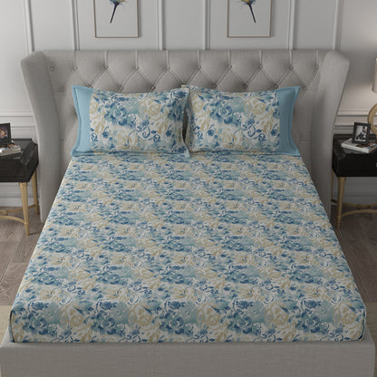 Backyard Patio Meridian Printed 100%Cotton Blue Bed Sheet with Pillow Case