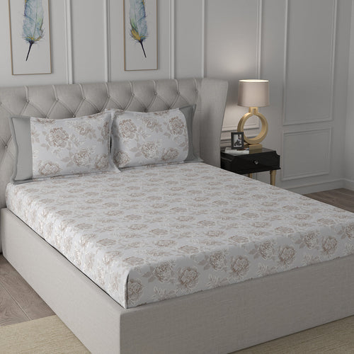 Backyard Patio Silvie Printed 100%Cotton Beige Bed Sheet with Pillow Case