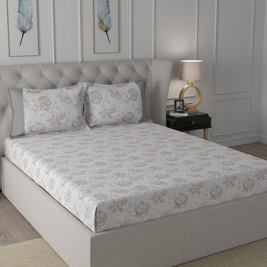 Backyard Patio Silvie Printed 100%Cotton Beige Bed Sheet with Pillow Case