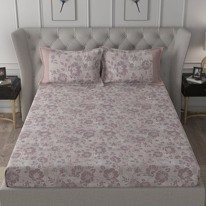 Backyard Patio Textured Floral Printed 100%Cotton Peach Bed Sheet with Pillow Case