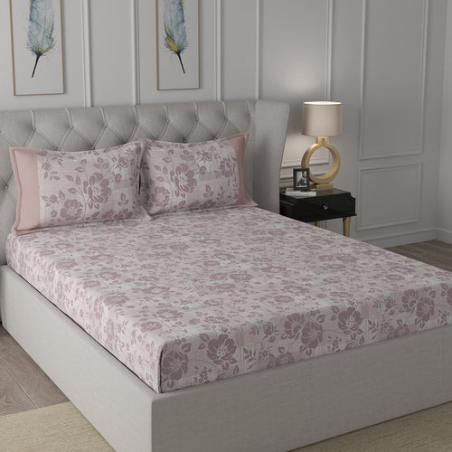 Backyard Patio Textured Floral Printed 100%Cotton Peach Bed Sheet with Pillow Case