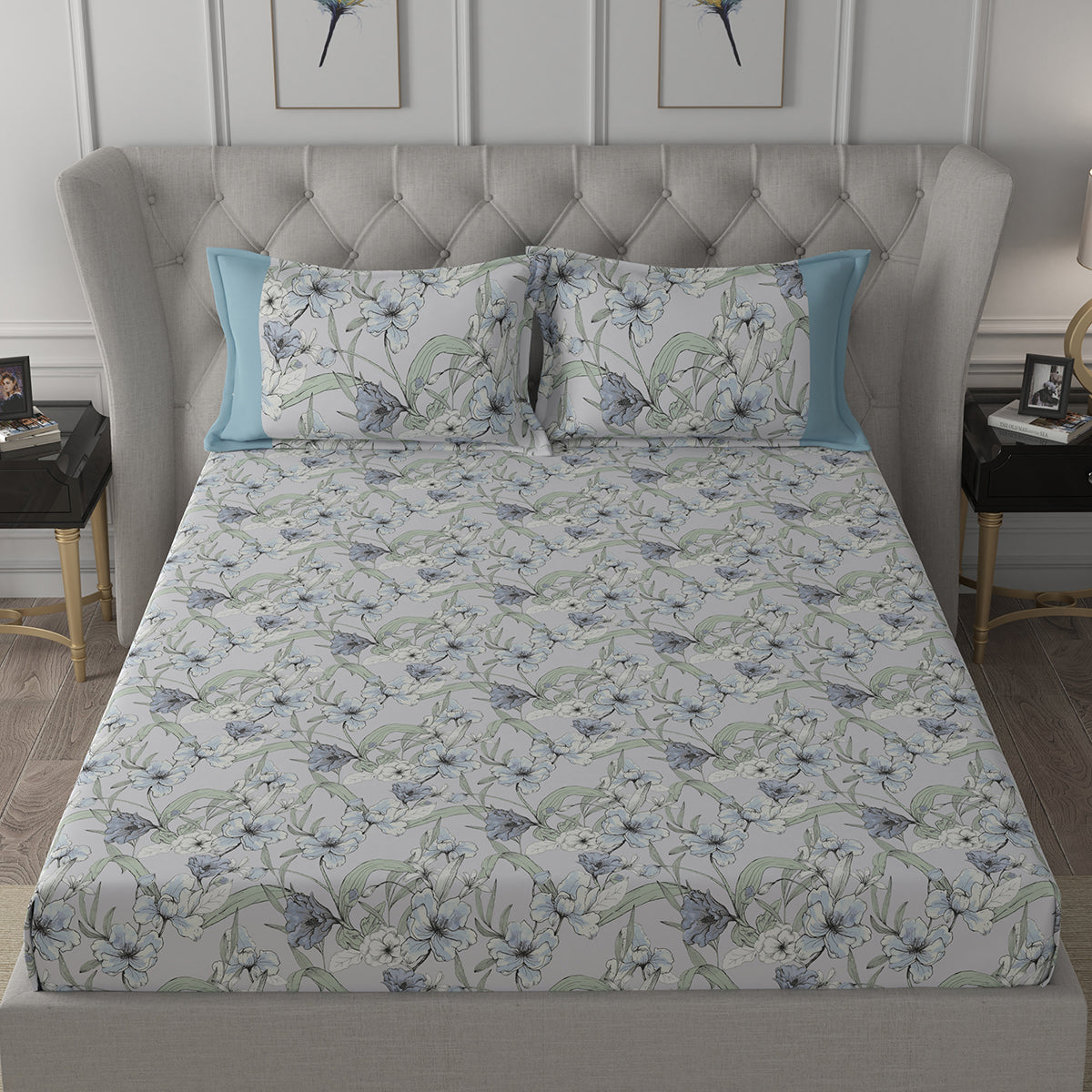 Backyard Patio Valencia Printed 100%Cotton Aqua Bed Sheet with Pillow Case