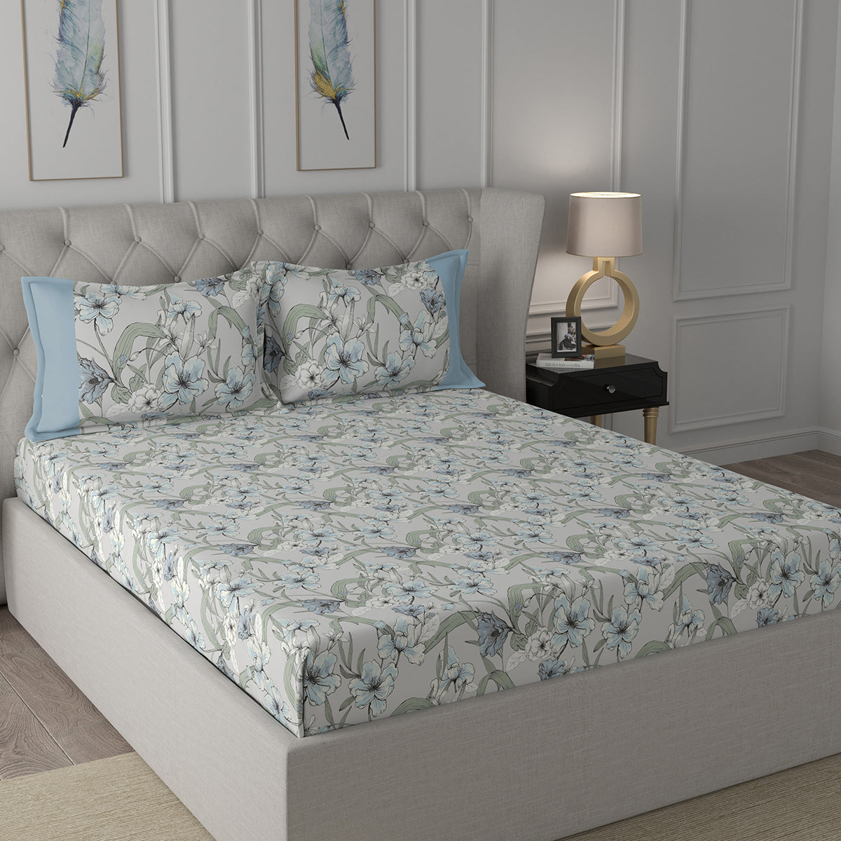 Backyard Patio Valencia Printed 100%Cotton Aqua Bed Sheet with Pillow Case