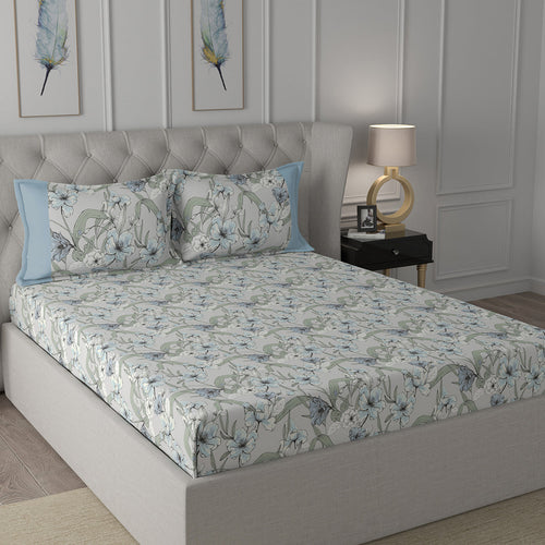 Backyard Patio Valencia Printed 100%Cotton Aqua Bed Sheet with Pillow Case