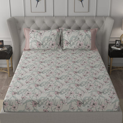 Backyard Patio Valencia Printed 100%Cotton Red Bed Sheet with Pillow Covers