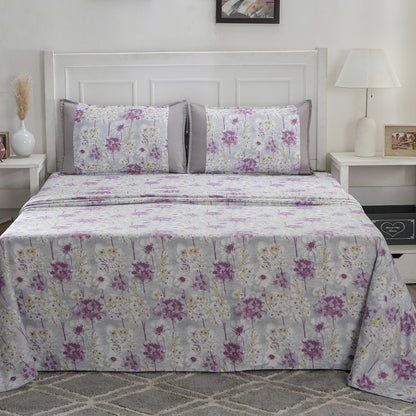 Optimist Bloom 200 TC Spongy Floral 100% Cotton Printed Bed Sheet with Pillow Case