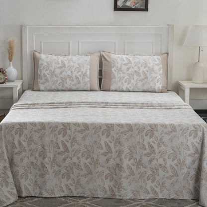 Optimist Bloom Tropical Texture 100% Cotton Printed Bed Sheet with Pillow Case