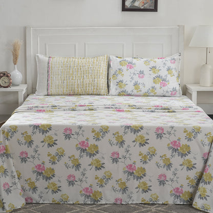 Optimist Bloom 300 TC Isidora 100%Cotton Printed Bed Sheet with Pillow Case
