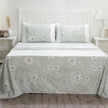 Royal Botanic 200 TC Outline Floral 100% Cotton Bed Sheet With Pillow Case