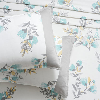 Royal Botanic 200 TC Painted Floral Blue 100% Cotton Bed Sheet With Pillow Case