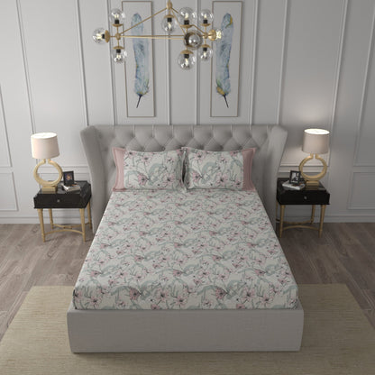 Tranquil Serenity Valencia 100%Cotton Printed Bed Sheet with Pillow Case Red