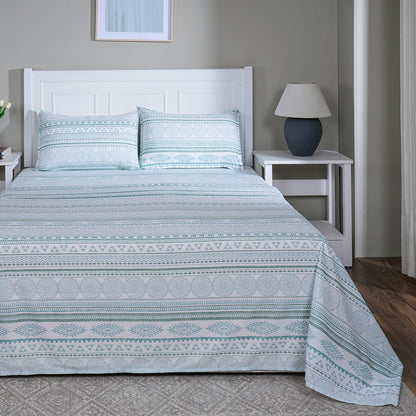 Hermosa Sensory Bloom Allegra 100% Cotton Printed Bed Sheet with Pillow Case Teal