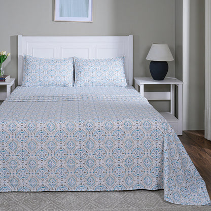 Hermosa Sensory Bloom Avery 100% Cotton Printed Bed Sheet with Pillow Case Blue
