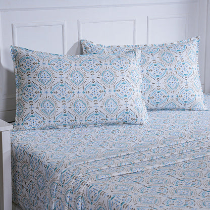 Hermosa Sensory Bloom Avery 100% Cotton Printed Bed Sheet with Pillow Case Blue