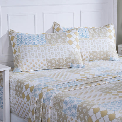 Hermosa Sensory Bloom Lennon 100% Cotton Printed Bed Sheet with Pillow Case Mustard