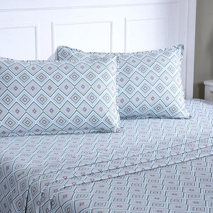 Hermosa Sensory Bloom Jude 100% Cotton Printed Bed Sheet with Pillow Case Teal