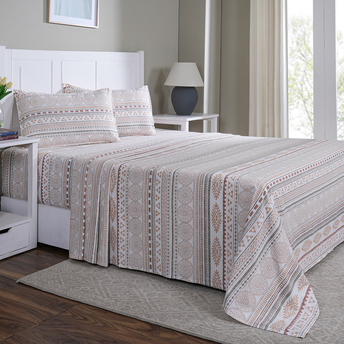 Hermosa Sensory Bloom Allegra 100% Cotton Printed Bed Sheet with Pillow Case Peach